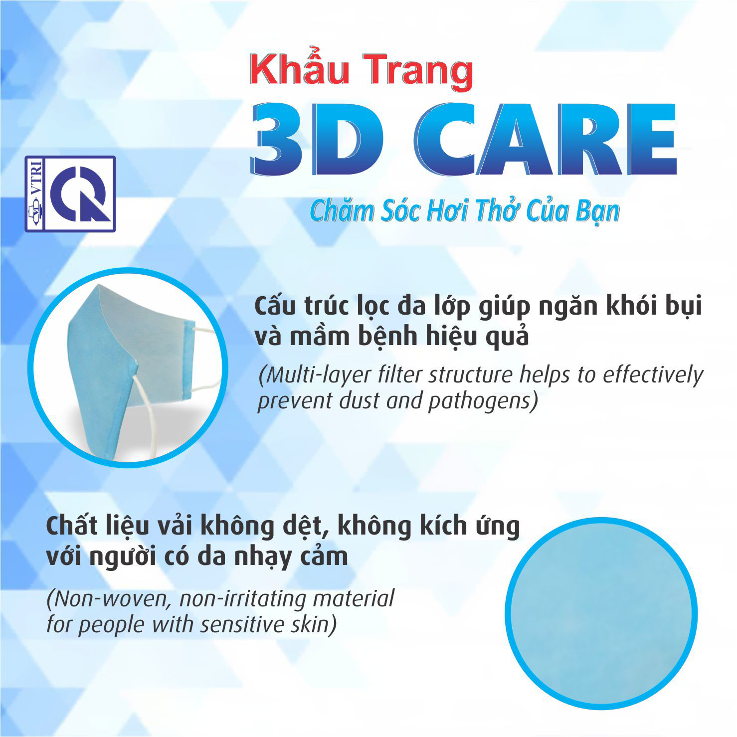 KHẨU TRANG Y TẾ NGƯỜI LỚN VẢI 3D CARE CHÍNH HÃNG RANDO
