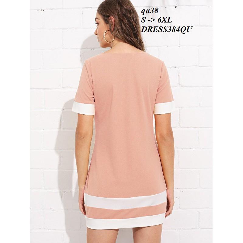 DRESS302 ĐẦM THUN SUÔNG PHỐI MÀU