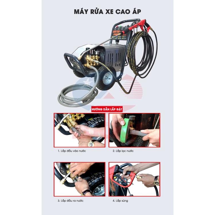 Dây rửa xe 3 lớp bố thép cao áp 15m + kèm khớp nối nhanh 3/8 (17mm)