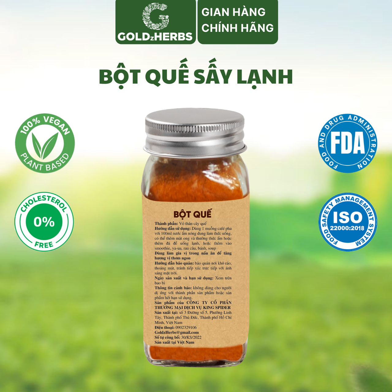 Bột quế GoldzHerbs, nguyên chất 100%, gia vị nấu ăn - Hũ 50g