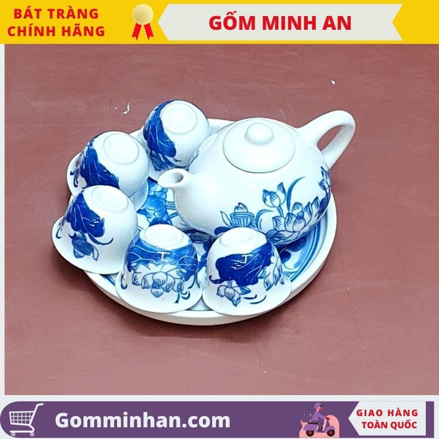 Bộ trà thờ Bộ ấm chén thờ vẽ hoa sen- Gốm Sứ Bát Tràng- Gốm Minh An