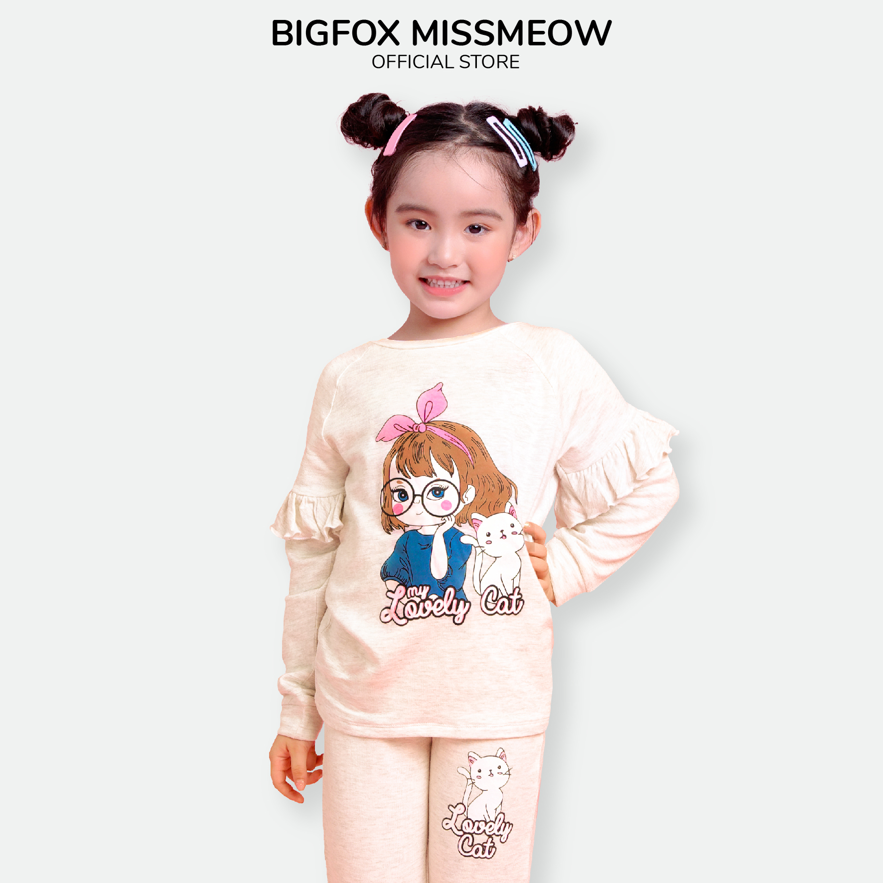 Quần áo bé gái BIGFOX - MISS MEOW thu đông, bộ dài tay cho bé phong cách Hàn Quốc size đại  Cô Gái và mèo 10 - 38 kg