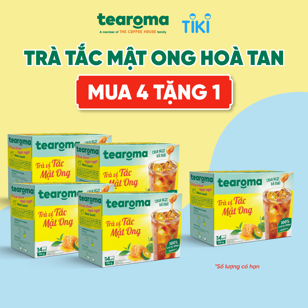 [MUA 3 TẶNG 1] Trà Tearoma hòa tan vị Tắc mật ong hộp 196g (14 gói x 14g)