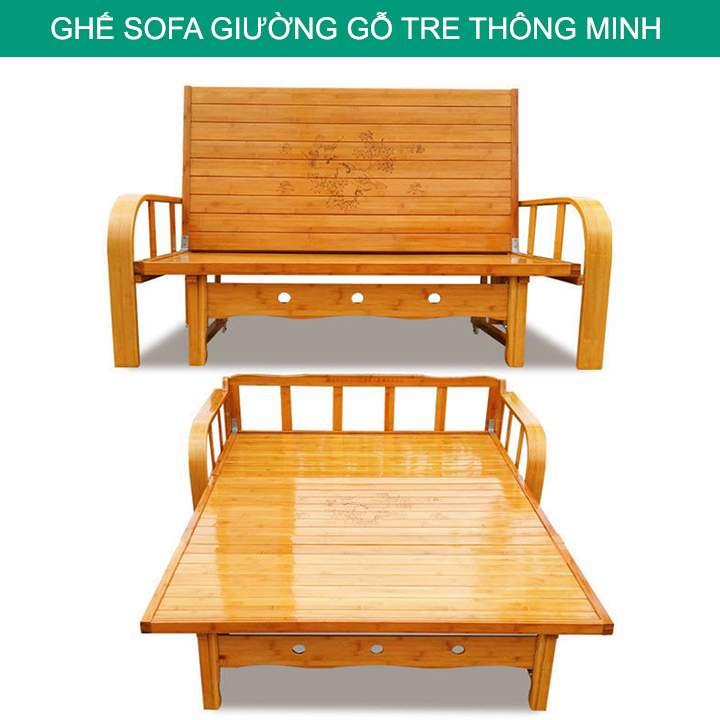 Sofa Giường Cao Cấp, Giường Gỗ Tre Gấp Gọn Thành Ghế Sofa Thông Minh Giá Tốt M095