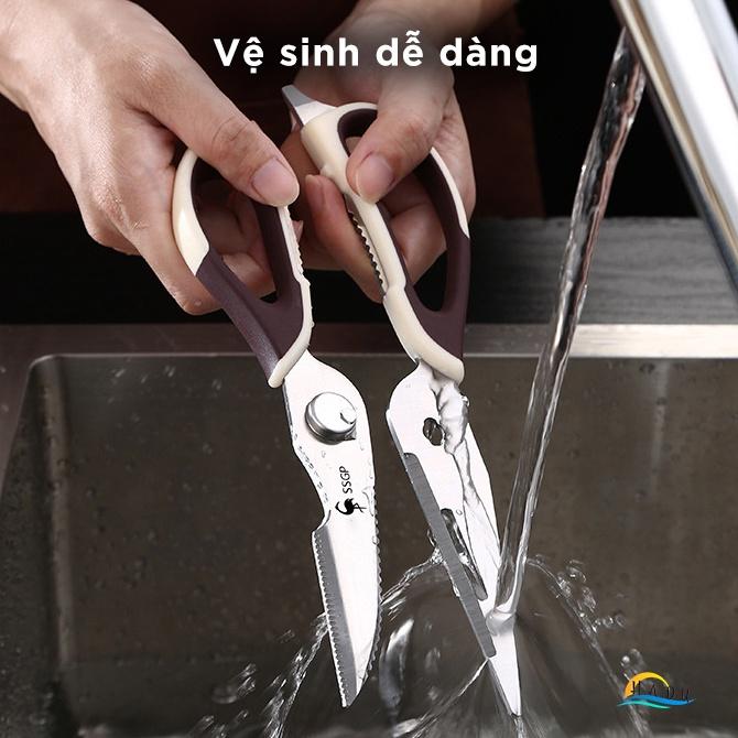 Kéo cắt gà nhà bếp inox 304 cao cấp độ cứng cao cắt sắc bén tay cầm êm ái kéo làm bếp đa năng cạo vảy cá nạo củ quả HADU