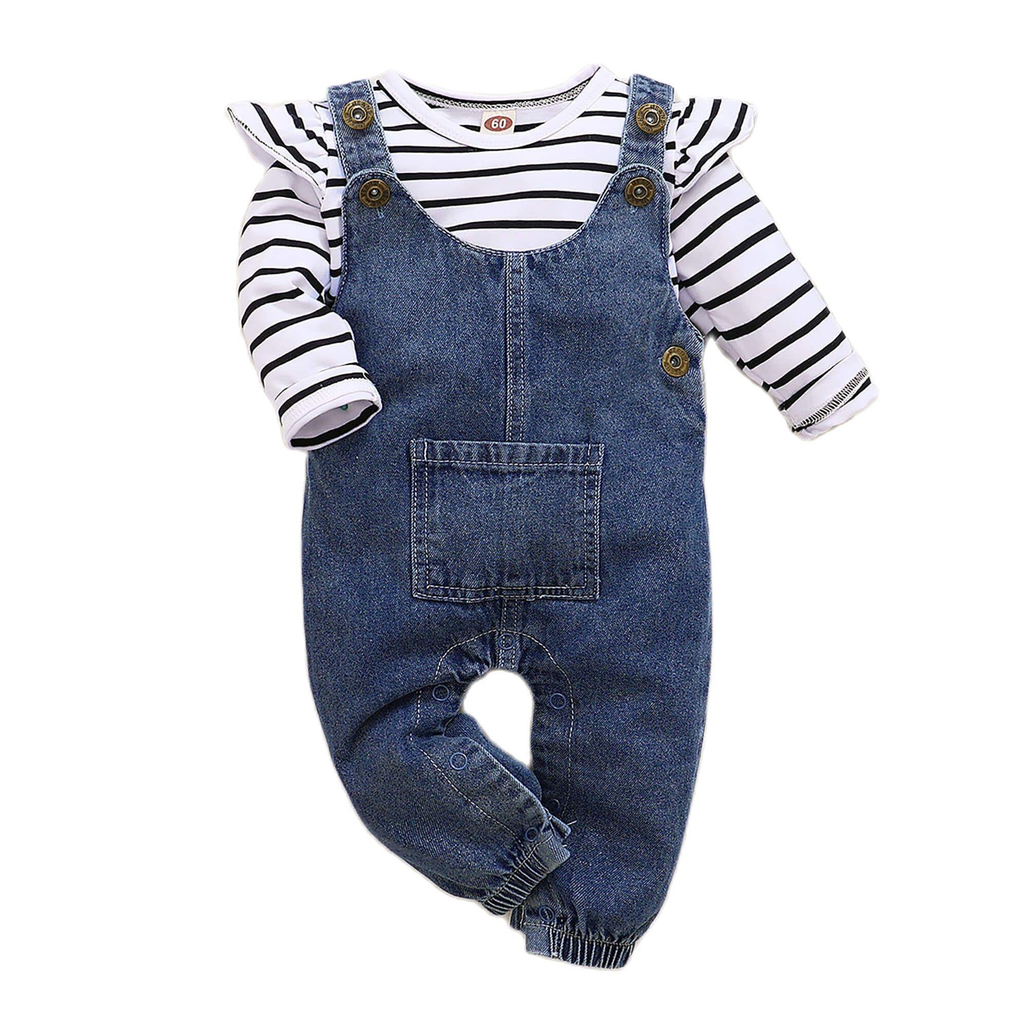 Quần Áo Bé Gái Bộ Tay Dài 0-36 Tháng Tuổi Sơ Sinh Bé Gái Bộ Denim 2 Mùa Xuân Quần Jean Rompers áo Thu Đông Bé Bộ Quần Áo