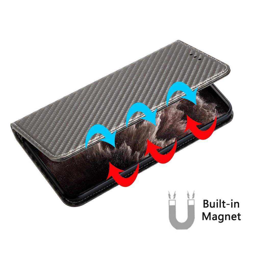 Ốp điện thoại da sợi carbon dạng ví lật cho Oppo A5 A9 2020 A52 A72 A92 A31 A8 A53 A12 A15 A74 4G A94 5G