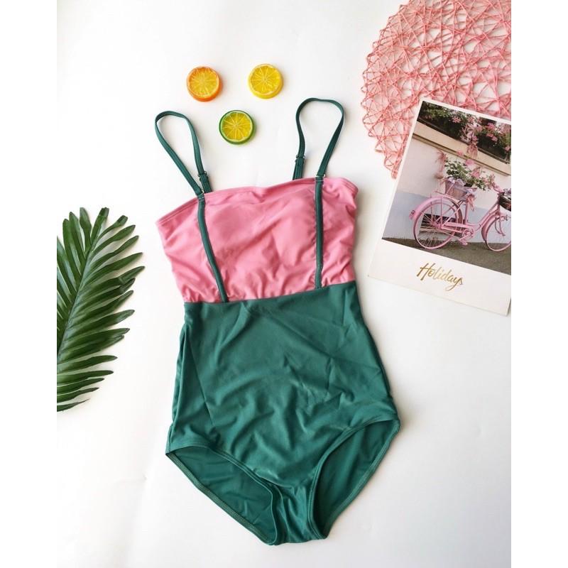 Bikini/ Monokini viền sọc xanh hồng kèm ảnh thật