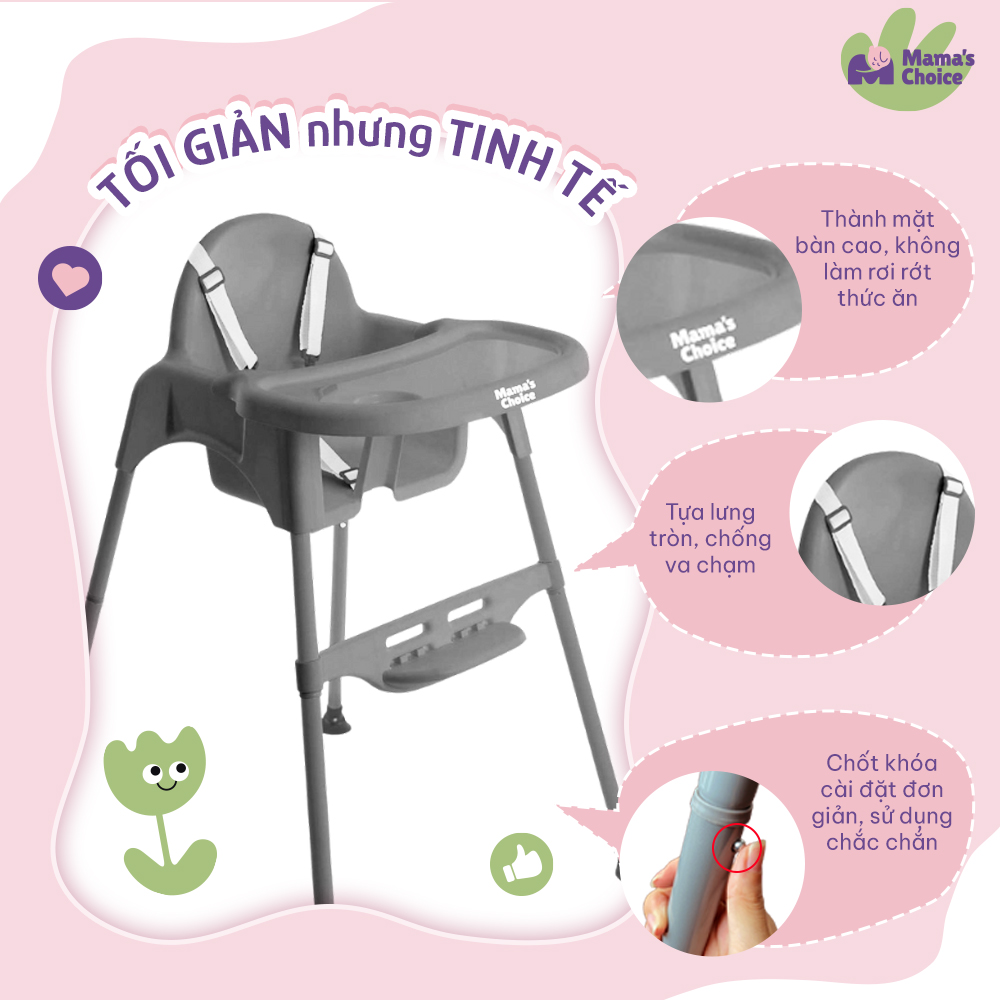 Ghế Ăn Dặm Mama's Choice, Ghế Cho Bé Tập Ăn Dặm, Kiểu Dáng Chắc Chắn Dễ Tháo Lắp và Vệ Sinh [Sản Phẩm Mới Tặng Gặm Nướu]