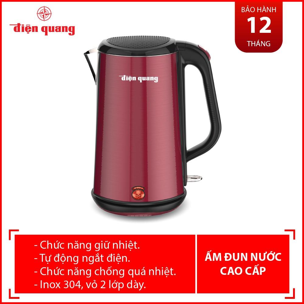 Ấm đun nước cao cấp Điện Quang ĐQ EKT08 1818 R (1800W, 1.8L, inox 304, vỏ 3 lớp, màu đỏ)