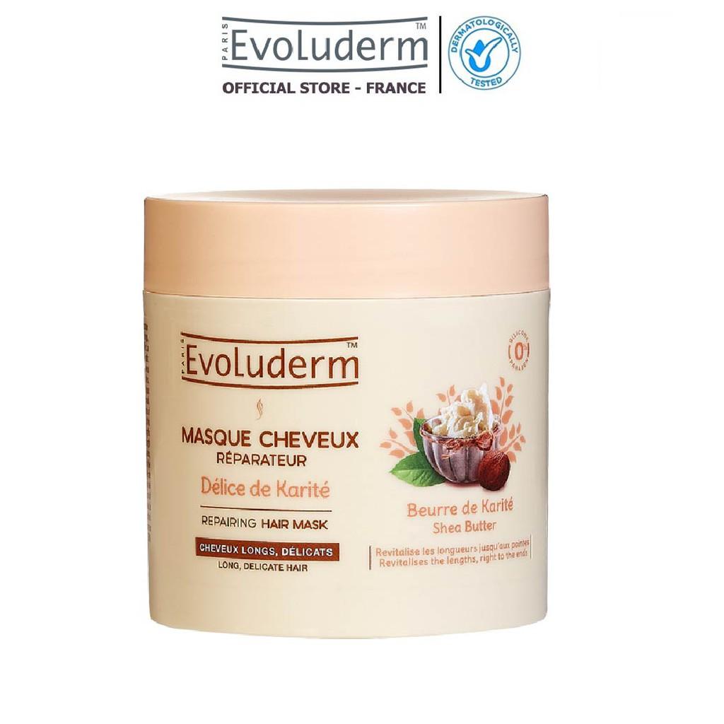 Kem ủ dành cho tóc dài và yếu dễ gãy rụng Evoluderm Masque Cheveux Réparateur Délice de Karité 500ml