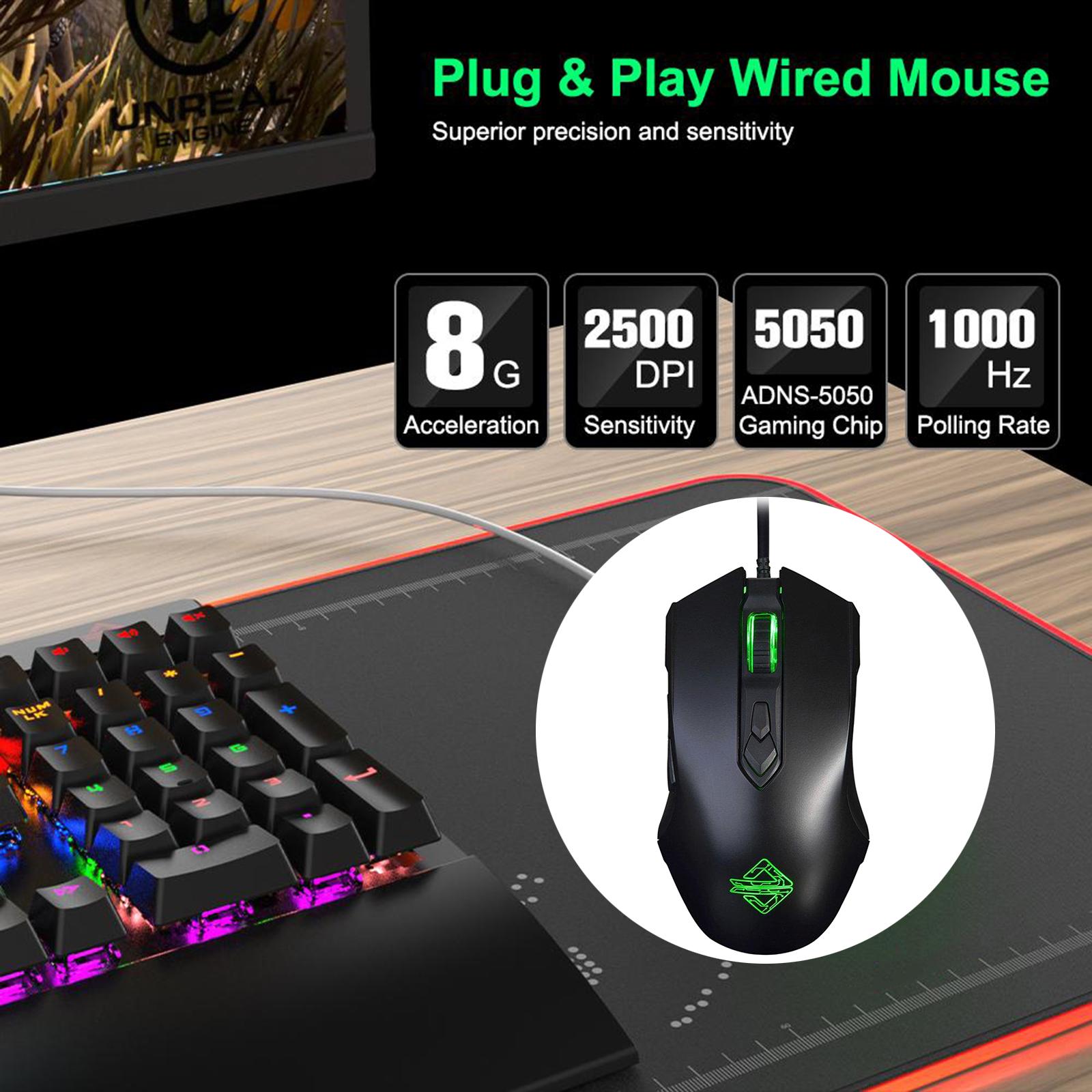 Gaming Wired 2500 DPI Breathing Light Computer Mice Gamer Desktop Laptop PC Mouse 7 Buttons for Windows 7/8/10/XP Linux