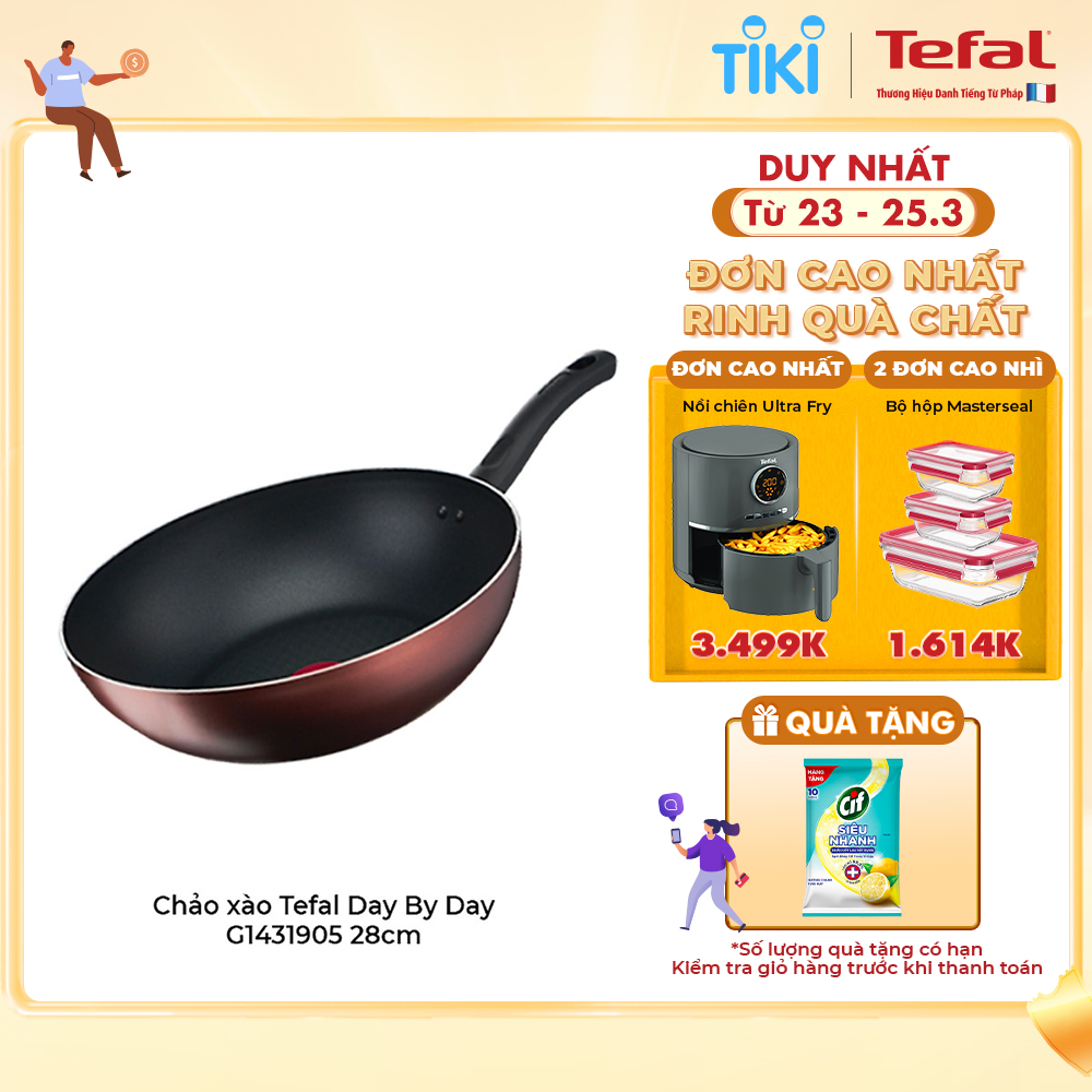 Chảo xào Tefal Day By Day G1431905 28cm - Phủ sơn chống dính, dễ dàng làm sạch - Công nghệ báo nhiệt thông minh - Hàng chính hãng