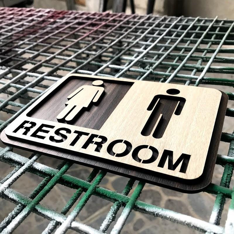 Bảng restroom gỗ 2 lớp cắt laser | trang trí homestay