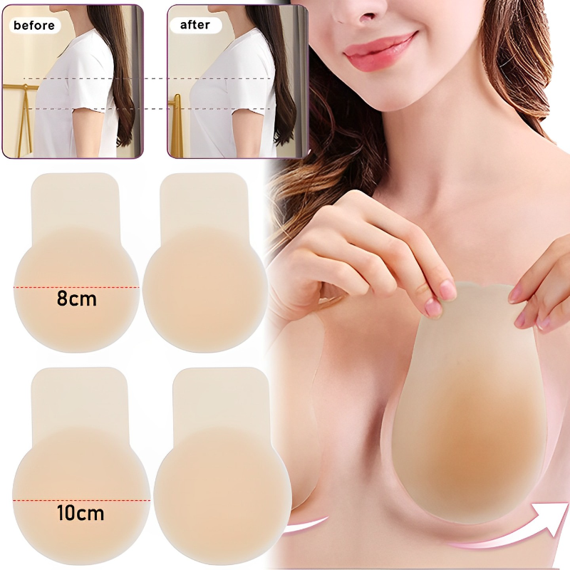 2PCS Tái sử dụng Silicone Thỏ tai BRA Đẩy lên bức tượng bán thân Núm vú Vỏ bọc tự dính dây đeo vú Color: D - 2PCS