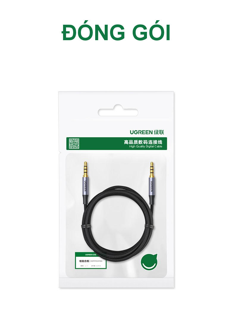 Dây AV 2 đầu giắc 3.5mm UGREEN AV183 20497 kết nối Microphone, đầu kim loại, vỏ bện vải mềm mại, dài 1.5m - Hàng nhập khẩu chính hãng