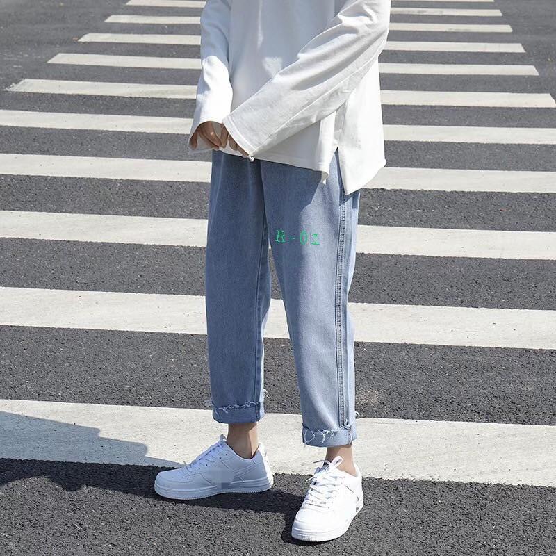 Quần bò jean baggy nam nữ rách gấu style bụi phố 2021