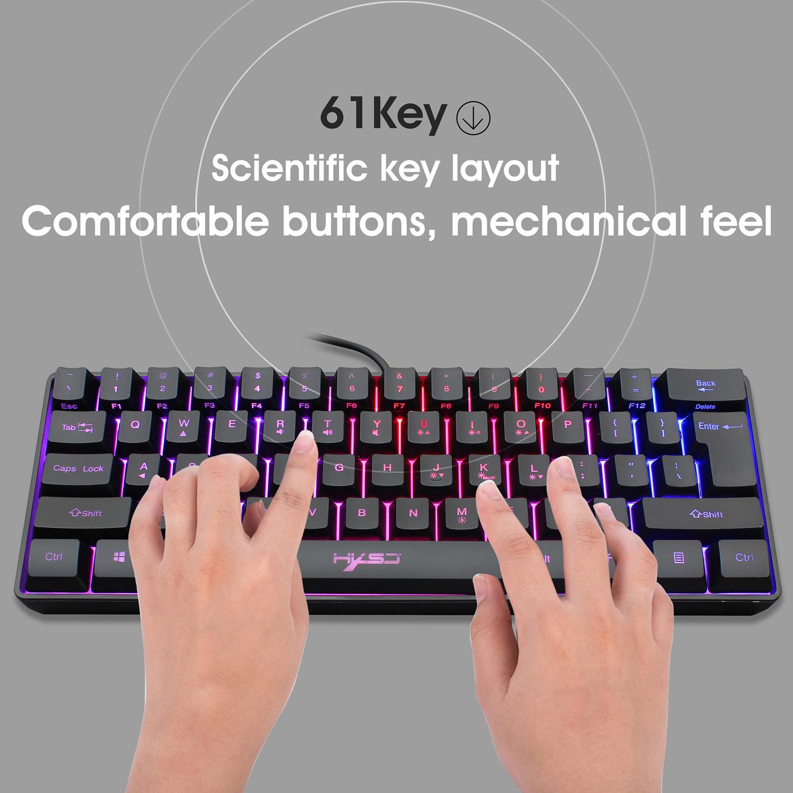 HXSJ V700 Wired Gaming Keyboard RGB Streamer Wired Keyboard 61-key Gaming Keyboard for Game/Office Black