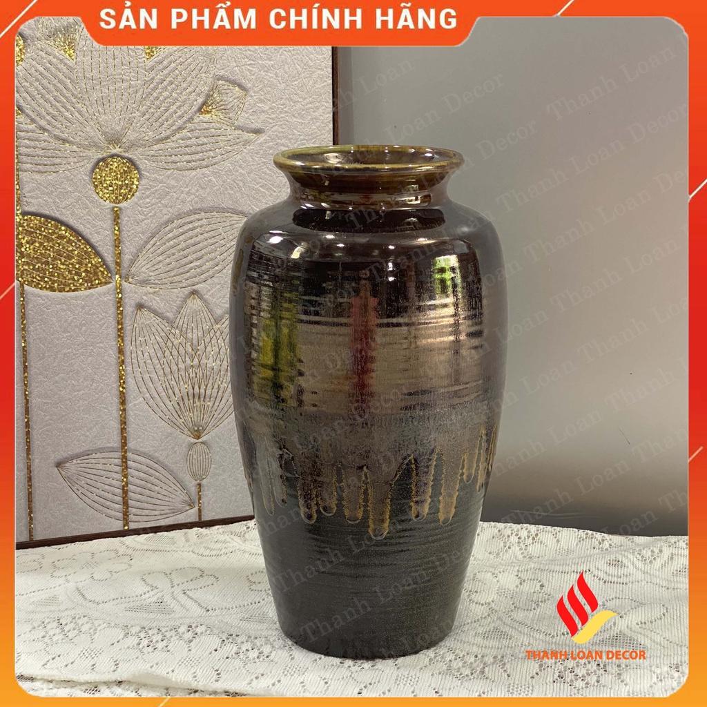 Lọ hoa gốm Bát Tràng decor cao cấp 30 cm - Bình hoa decor trang trí cỡ trung - Men nâu bóng sang trọng