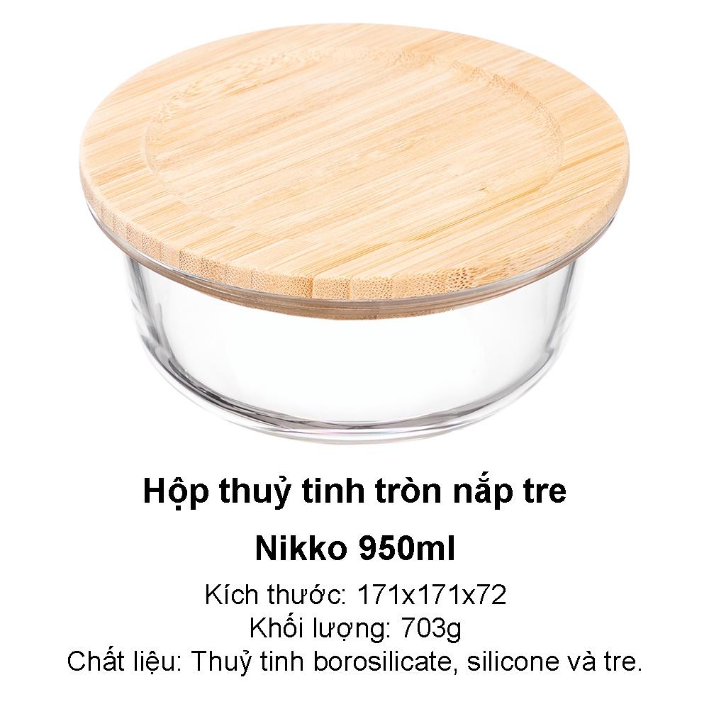 Hộp thủy tinh nắp tre hộp thực phẩm tròn Nikko inochi