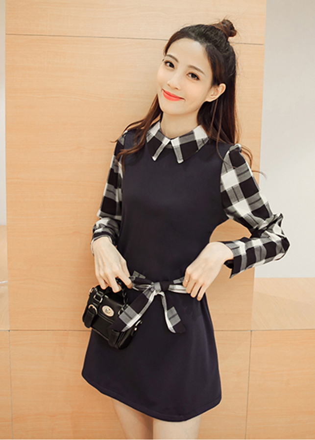 Đầm nữ cổ sơ mi phối caro da23