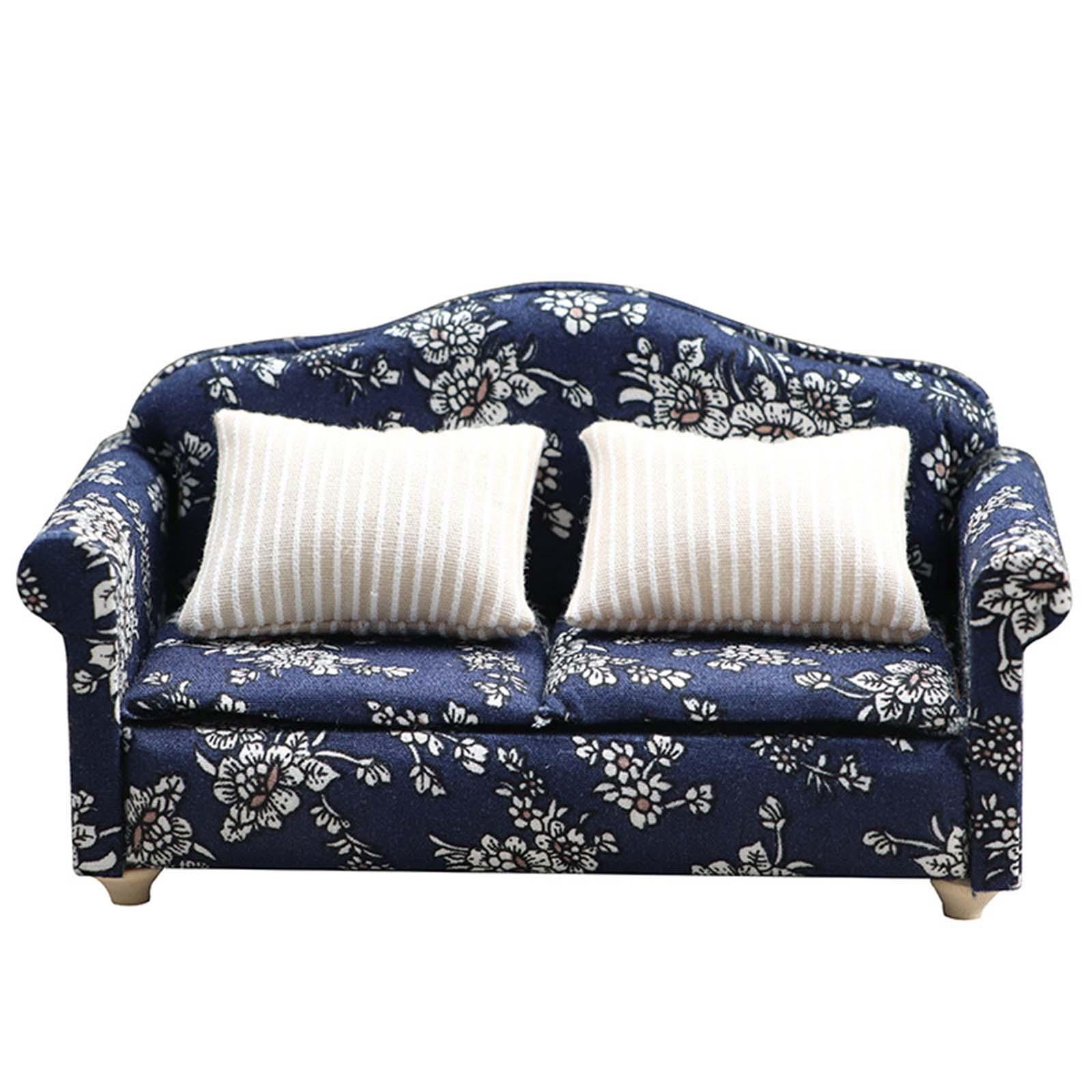 Dollhouse Wooden Sofa and Cushion with Carpet for 1/12 Dollhouse Accessory