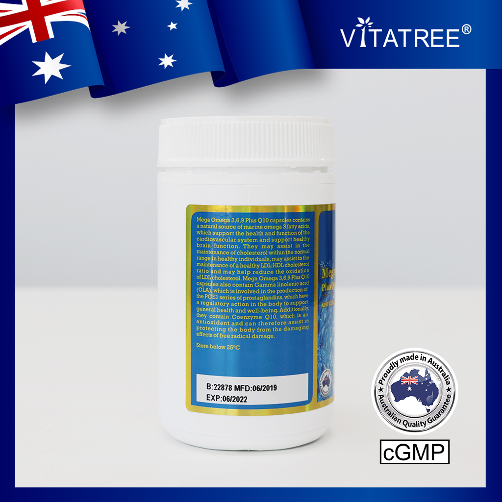 Viên Uống Omega 369 Tăng Cường Thị Lực, Giảm Nguy Cơ Mắc Các Bệnh Tim Mạch Vitatree Omega 369 bổ sung Q10 - Hộp 120 viên