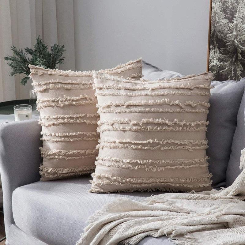 Gối Tựa Lưng Trang Trí Sofa Vải Bố TUA RUA CAO CẤP KHÔNG XÙ LÔNG SBK143