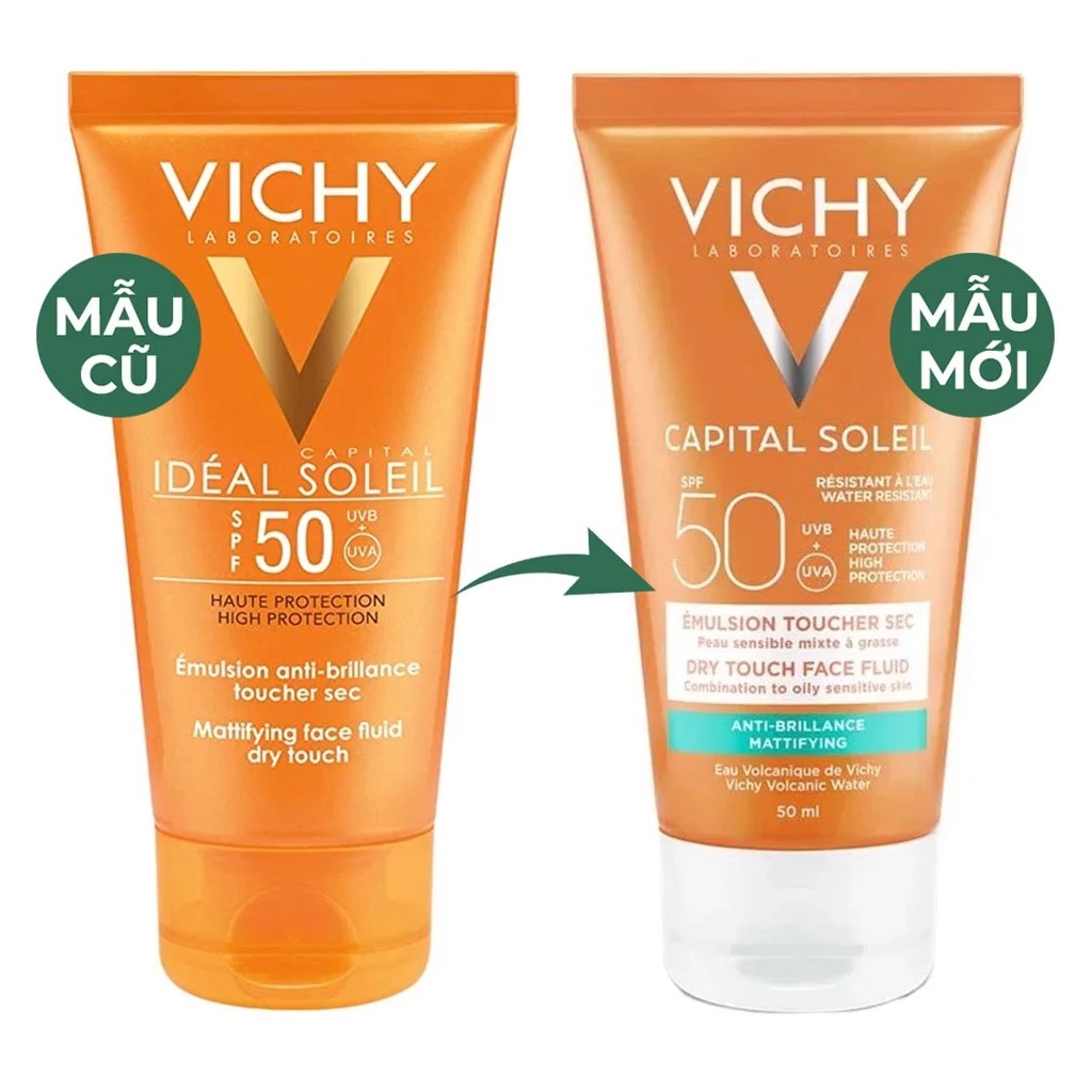 Combo Kem Chống Nắng Không Gây Nhờn Rít Không Màu SPF50 Vichy Capital Soleil SPF50 Face Dry Touch Và Nước Khoáng Dưỡng Da Vichy 300ml