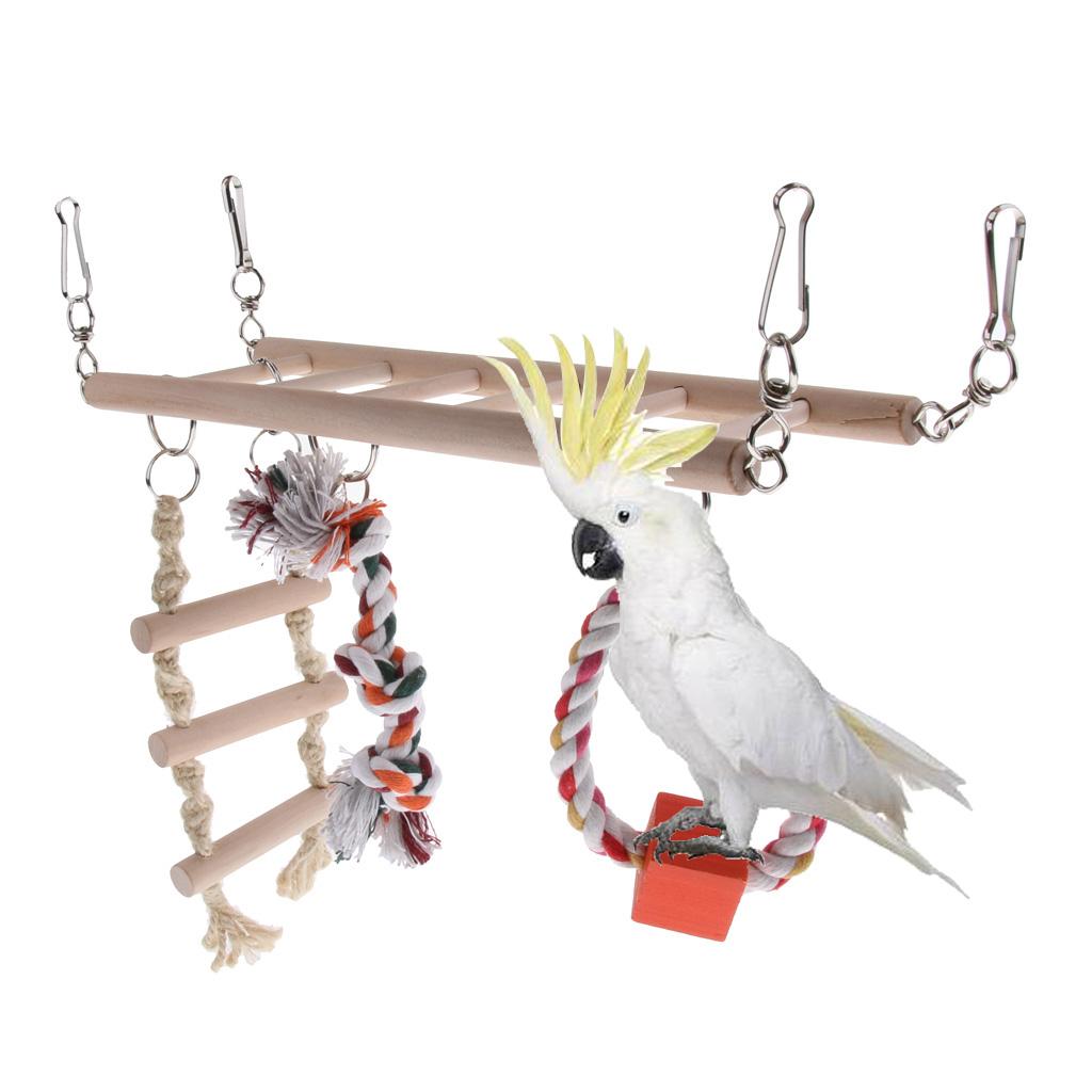 Bird Chew Toy Parrot Climbing Ladder Swinging Wooden Bridge Hanging Toy
