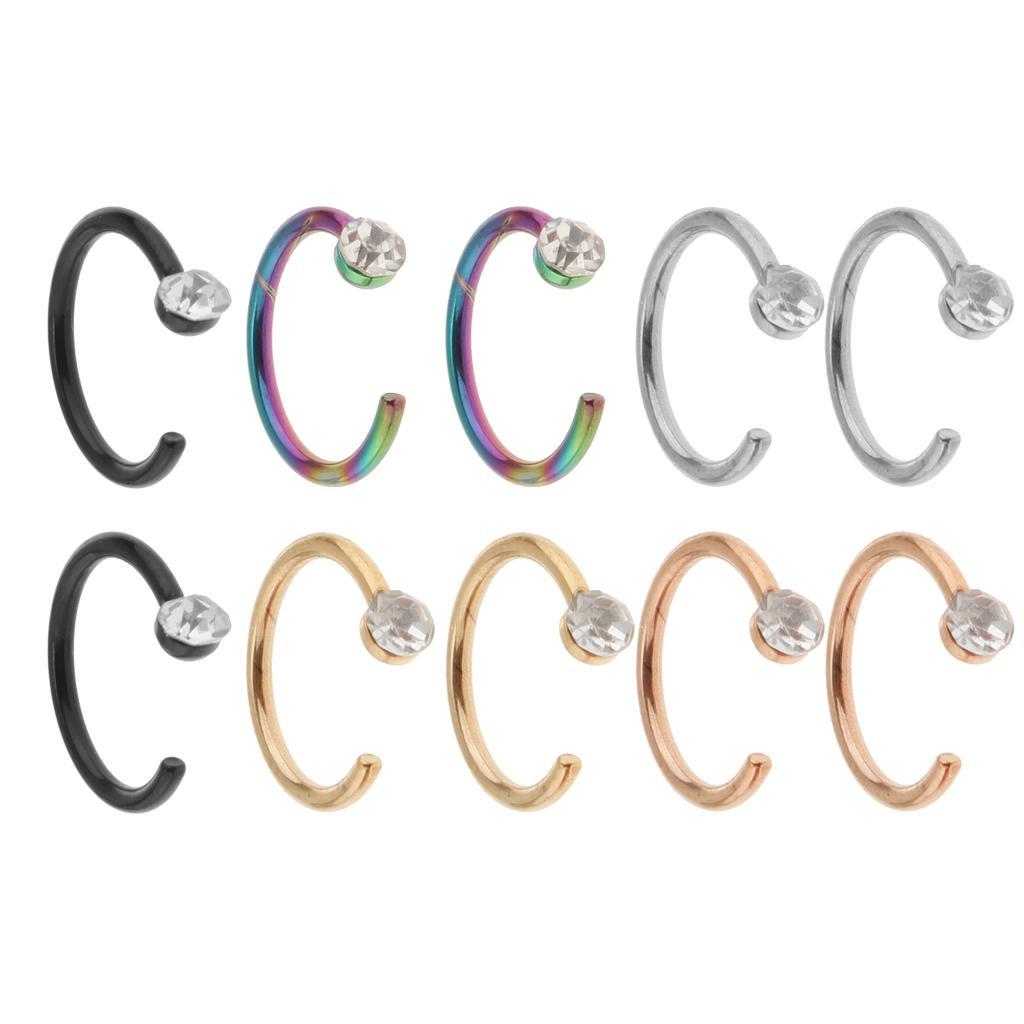 2-7pack 10Pcs Colors Stainless Steel Body Jewelry Ball Nose Ear Piercing Bar