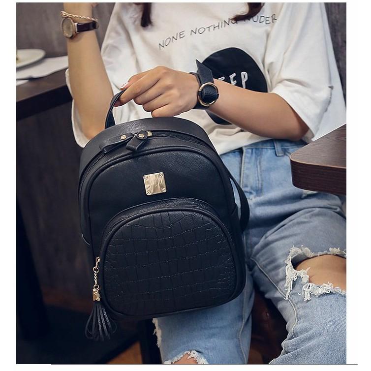 Balo Da Thời Trang Vân Cá Sấu Đen