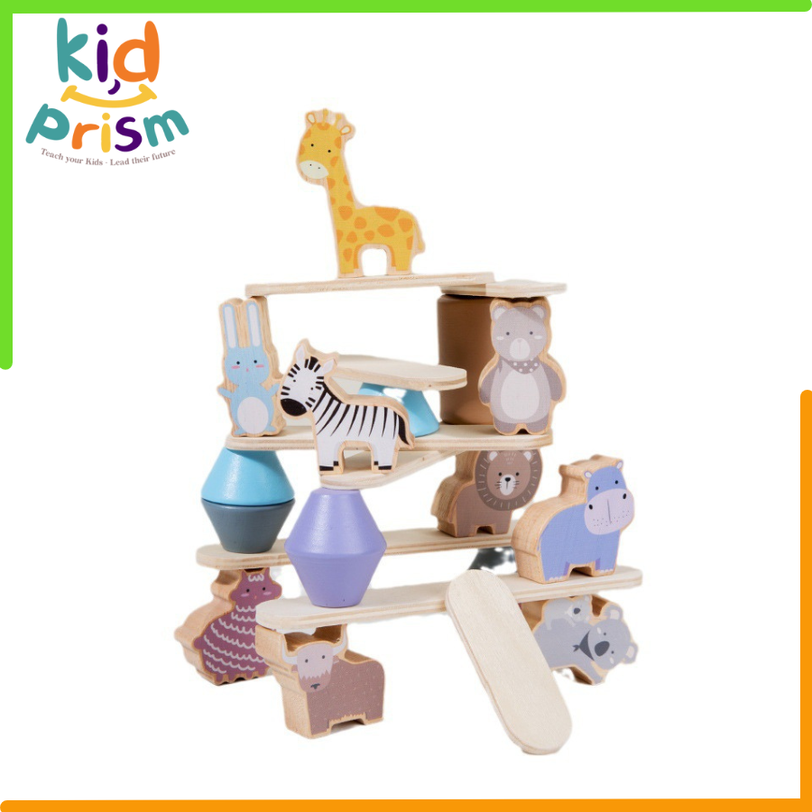 Xếp Hình Động Vật Montessori - Bộ đồ chơi xếp hình khối thăng bằng Toddler Toys bằng gỗ cho bé từ 02 tuổi phát triển