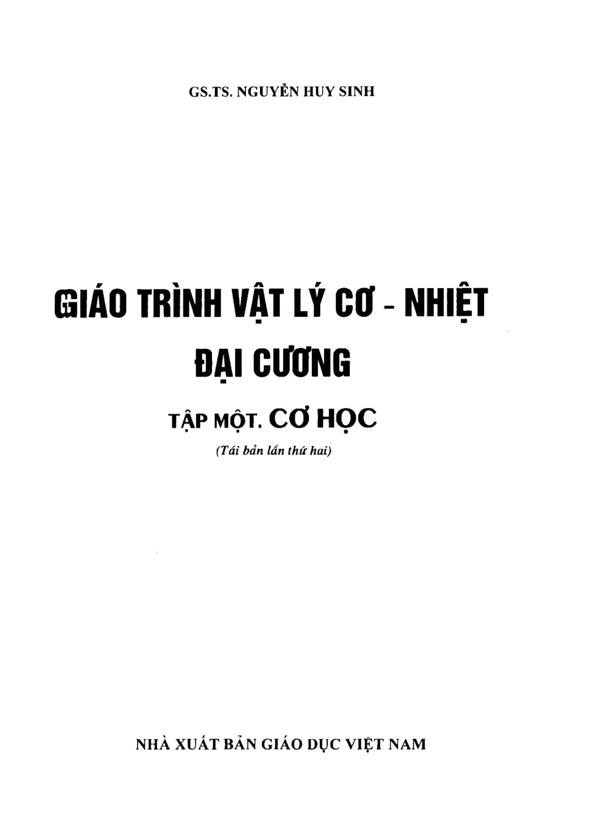 Giáo trình vật lý cơ - nhiệt đại cương - Tập 1: Cơ học