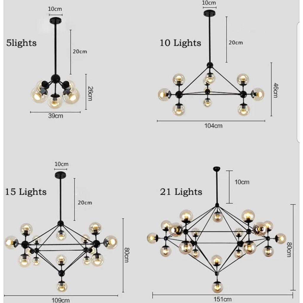 Đèn thả phân tử 10 chao, đèn chùm proton 10 bóng