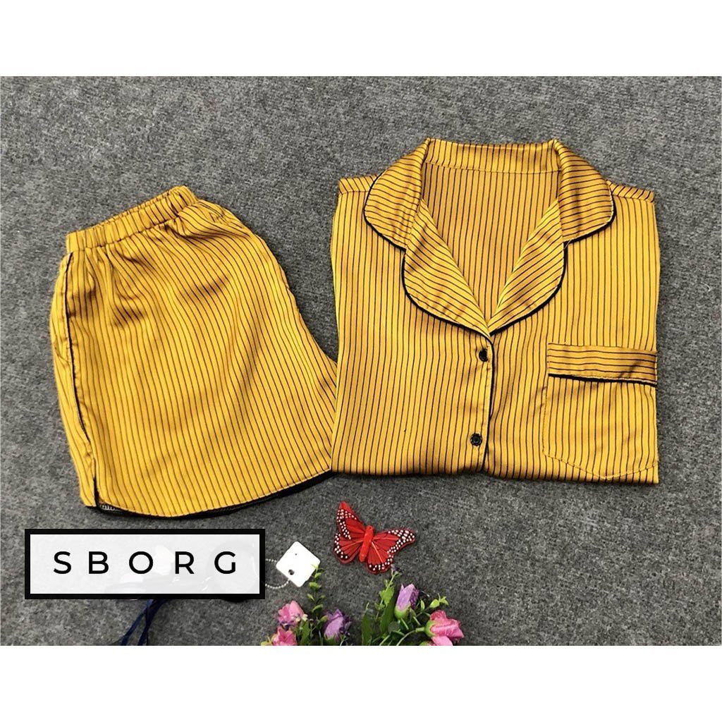 Đồ bộ ngủ nữ SBORG bộ ngủ cute lụa satin mềm mát họa tiết dễ thương áo tay ngắn phối quần đùi có túi đáng yêu làm quà tặng Vợ thoải mái mặc ngủ ở nhà hoặc đi ra ngoài