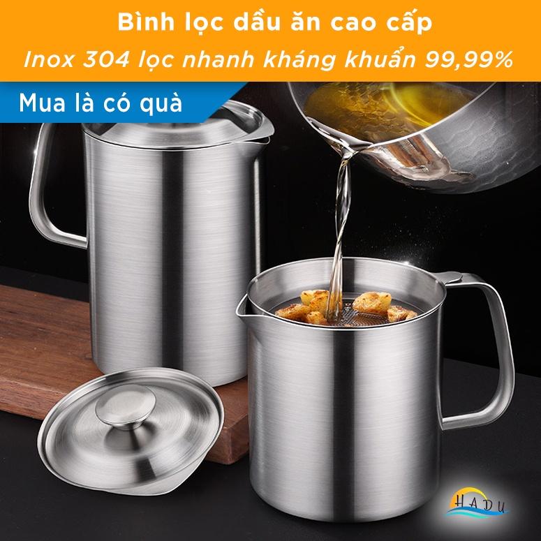 Ca Lọc Dầu Ăn Inox 304 Cao Cấp Có Lưới Lọc Cặn Bằng Inox Loại 2lit Có Nắp Đạt Chất Lượng Đức HADU