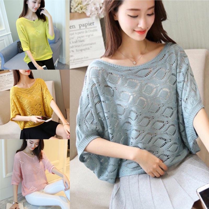 Áo len lưới mỏng dáng cánh dơi diện xuân hè