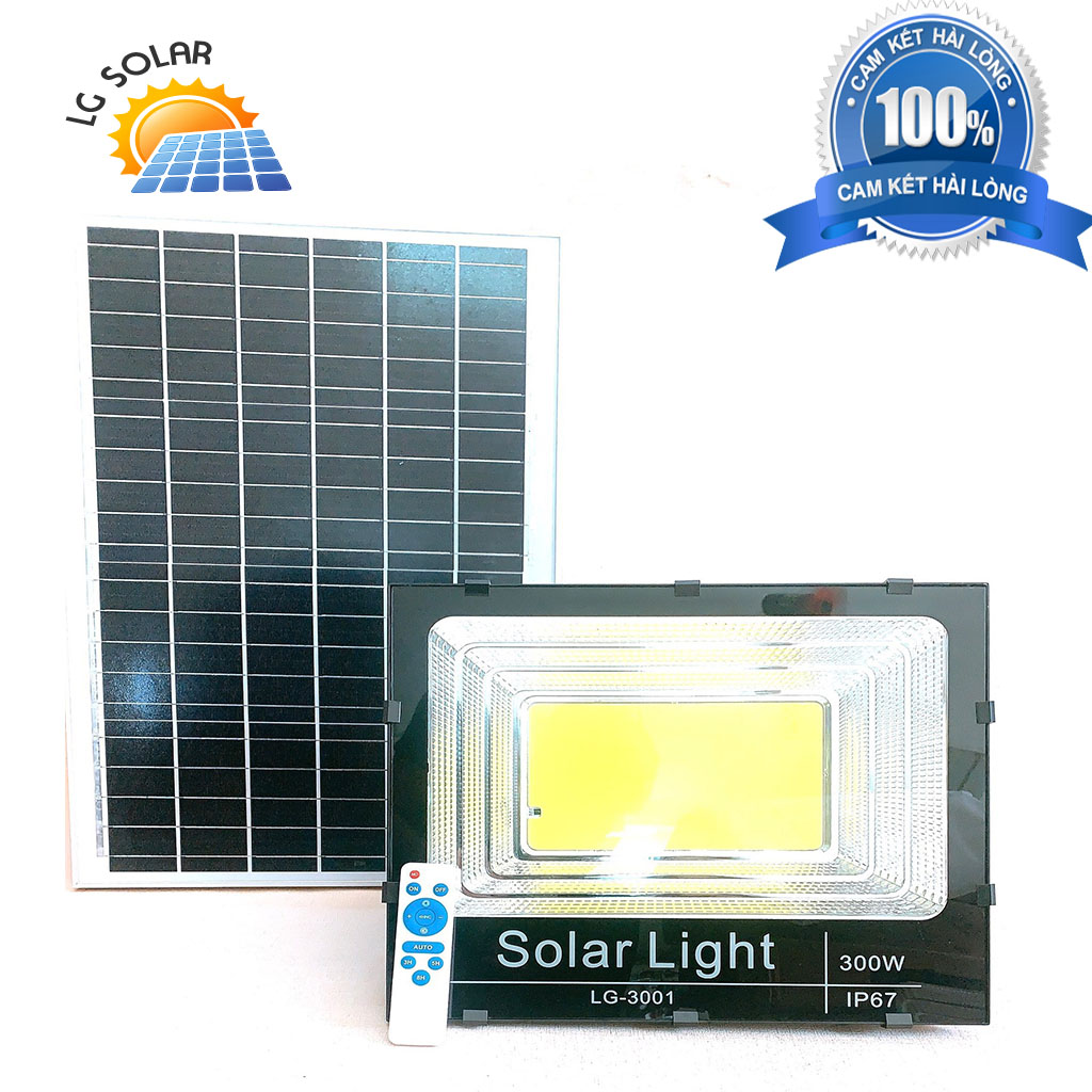 Đèn Pha Năng Lượng Mặt Trời 300W Chip COB Vỏ Nhôm Dày Sáng Nguyên Đêm