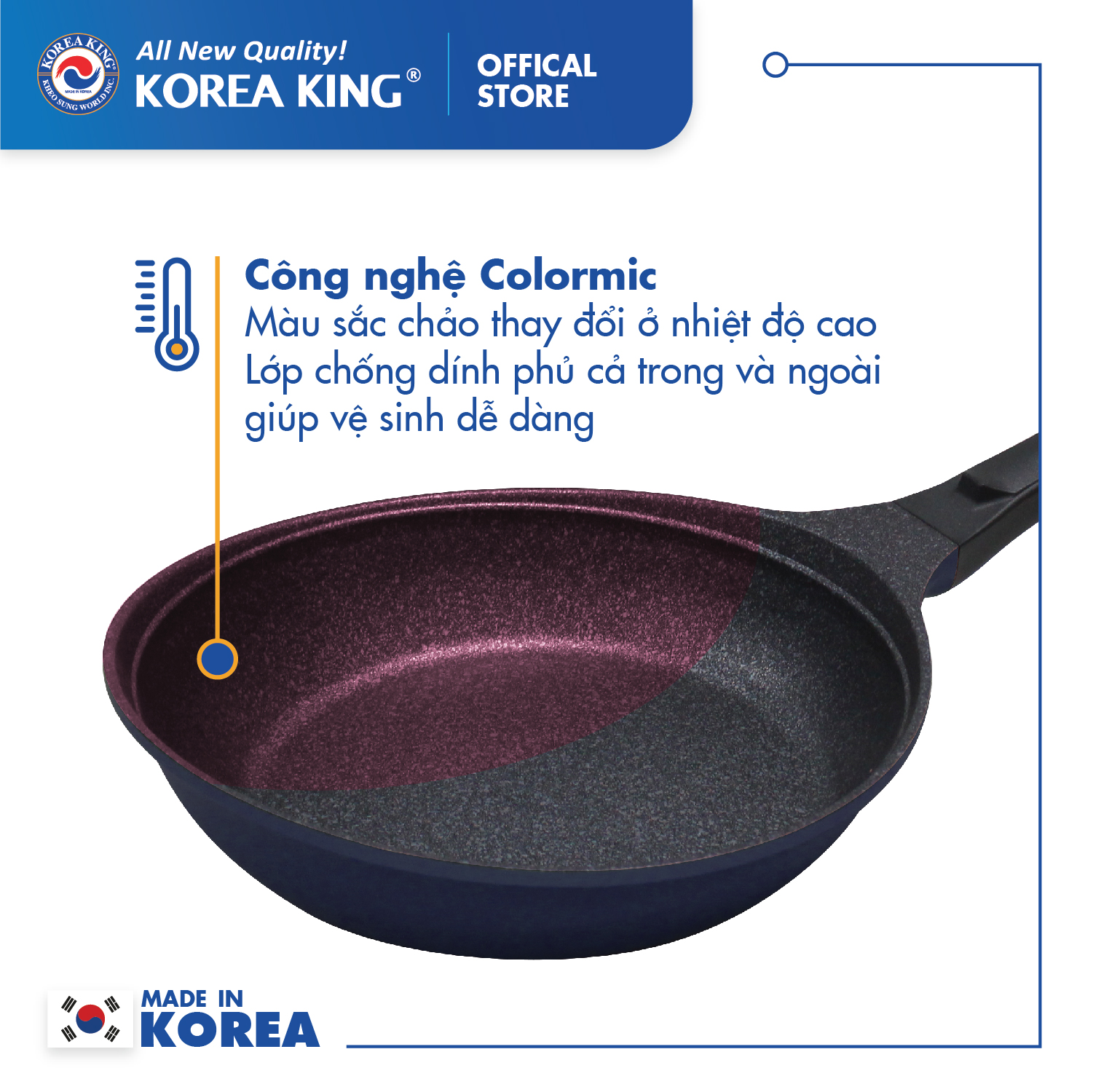 Combo 2 chảo sâu, cạn Colormic Korea King (1 chảo cạn 20cm và 1 chảo sâu 26cm)-Hàng chính hãng