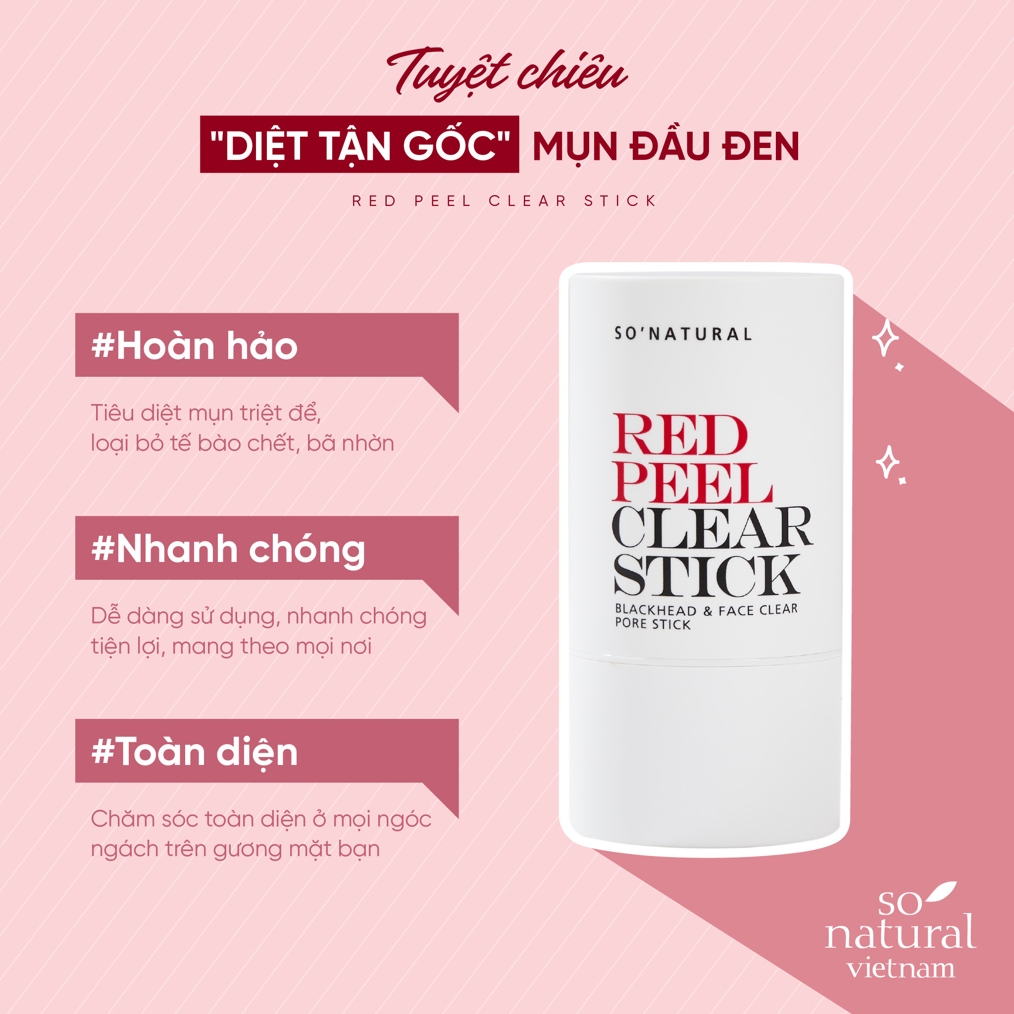 Red Peel Clear Stick Chính Hãng So Natural Pore Blackhead &amp; Face Thanh Lăn Mụn Đầu Đen 23gram