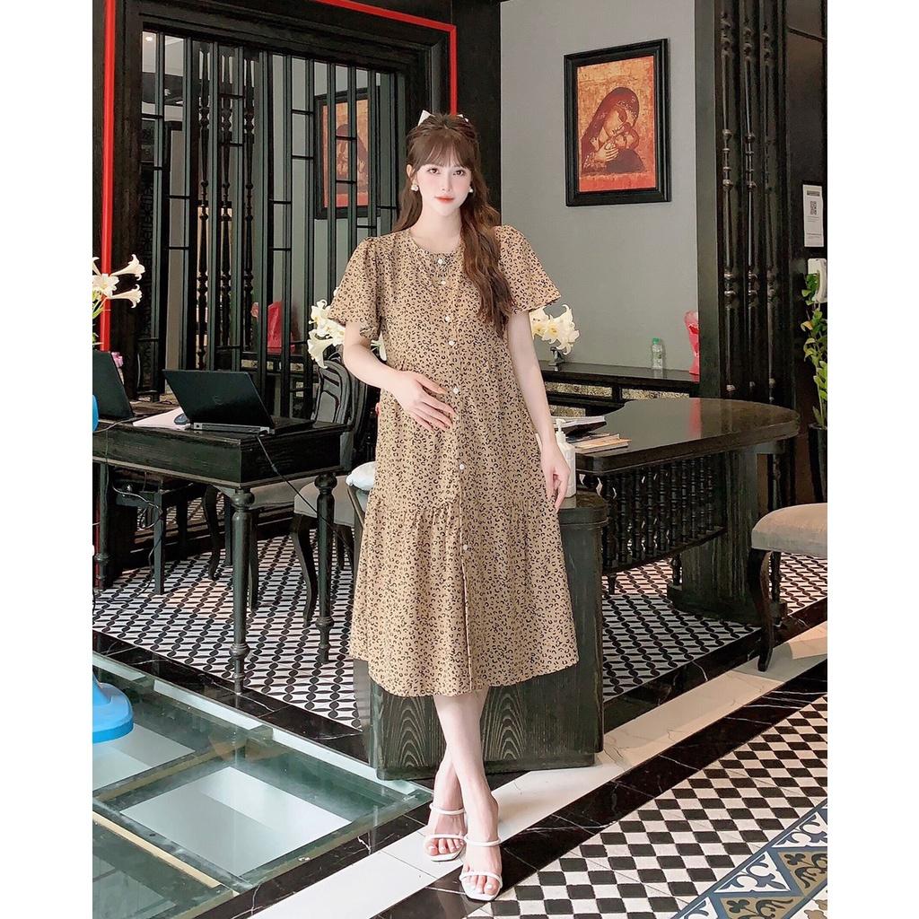 Váy Bầu Hoa Nhí Mùa Hè Chất Lụa Hoa freesize từ 45kg đến 70kg-đầm bầu xinh