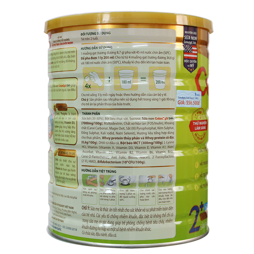 Sữa công thức Colosbaby Gold 2+ Mới vị THANH NHẠT lon 800G (trên 2 tuổi)