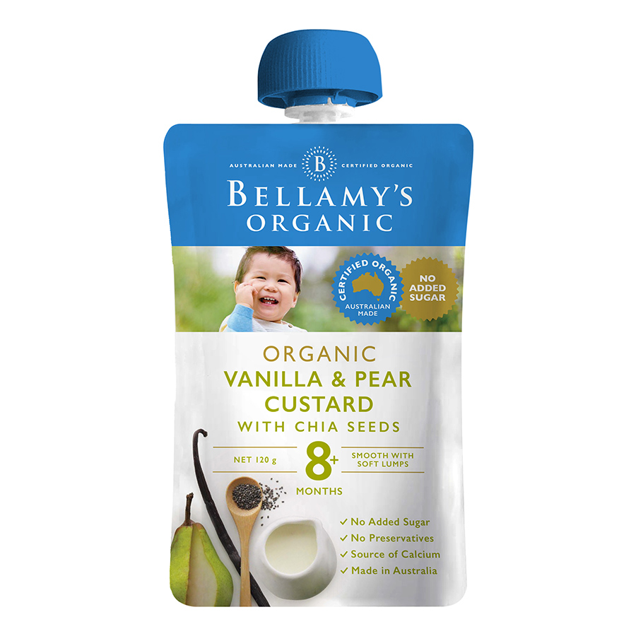 Hỗn Hợp Kem Sữa Lê Và Hạt Chia Với Chiết Xuất Vanilla Hữu Cơ Bellamy's Organic (120g)