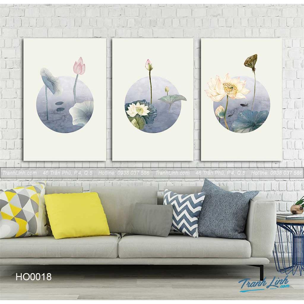 Bộ 3 tranh canvas hoa sen nở