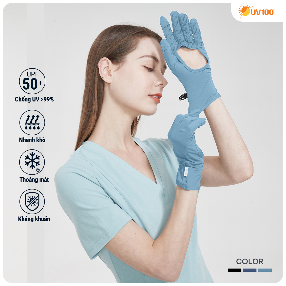 Găng Tay Chống Nắng UV100 Apex-Cool KD23368 Thiết kế hở lòng bàn tay, vải thoáng mát