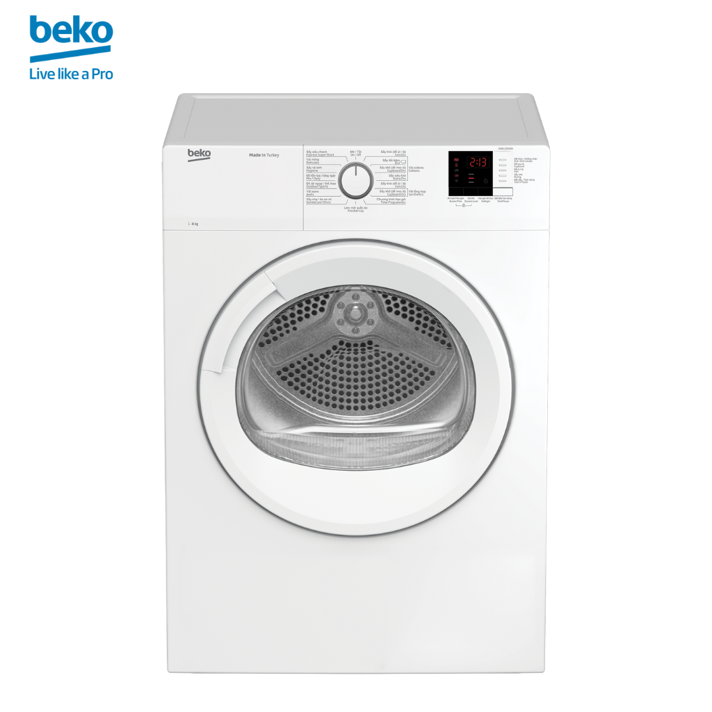 Máy Sấy Quần Áo BEKO Công Nghệ Sấy Thông Hơi 8Kg, Chống Nhăn Tự Động, Lọc Bụi Vải - DA8112RX0W - Hàng Chính Hãng