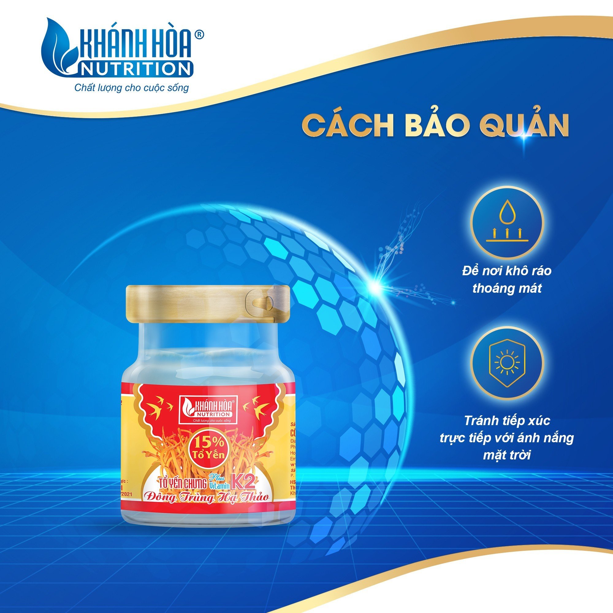 Tổ Yến Chưng Đông Trùng Hạ Thảo 15% Tổ Yến Bổ Sung VITAMIN K2 Khánh Hòa Nutrition - Lọ 70ml