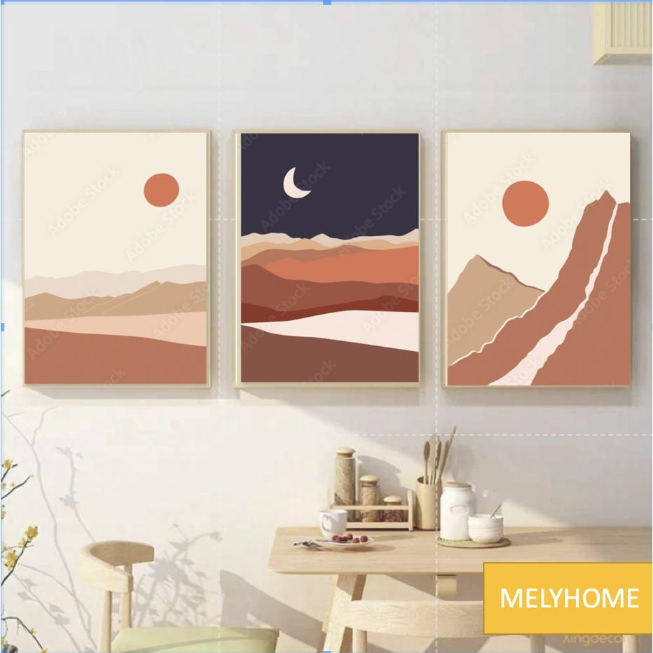 12 Bộ tranh treo tường, tranh canvas, phong cách tối giản Boho- Minimalism tone cam trắng trừu tượng kèm đinh 3 chân t