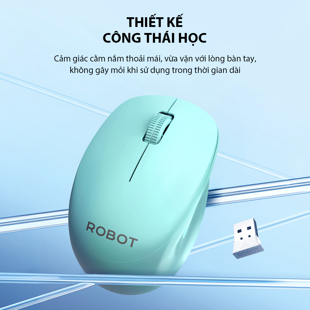 Chuột Không Dây Tĩnh Âm ROBOT M210S Kết Nối USB 2.4Ghz Độ Phân Giải 1600 DPI HÀNG CHÍNH HÃNG